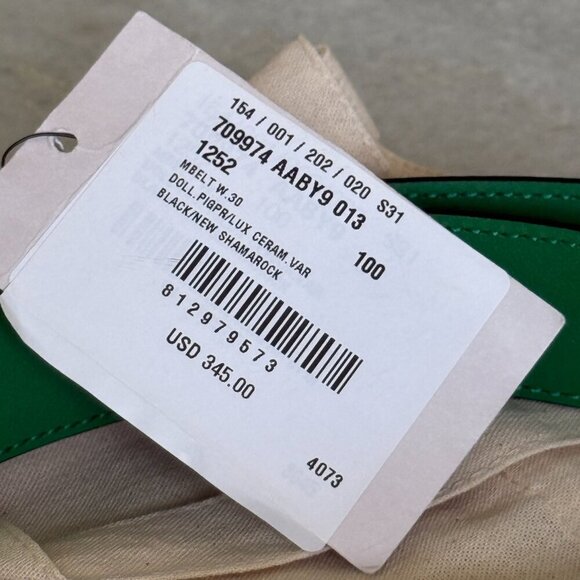 Gucci 709974 Unisex Black Leather Belt with Ceramic Green G Buckle, 100 or 105 - Picture 13 of 15